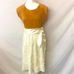 Shabby Apple Tan and Cream Dress with Ribbon Design Skirt